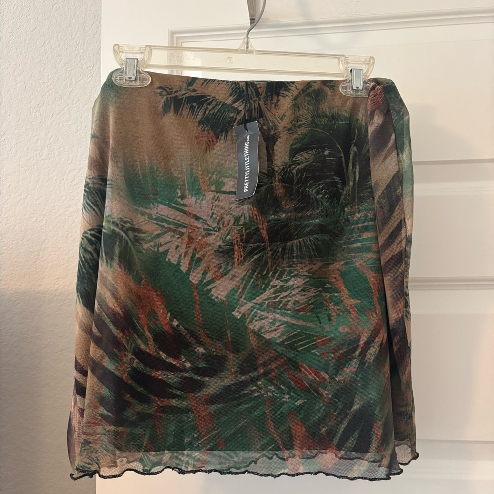 Khaki tropical animal print bodycon mini skirt SZ 14 Plus size lettuce hem NWT